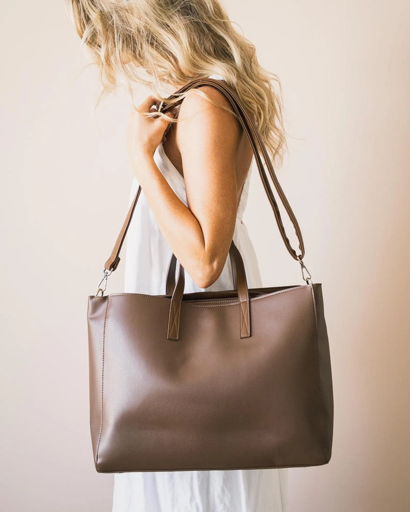 Leather Tote - School or Work Tote with Laptop Sleeve & Water Bottle Holder