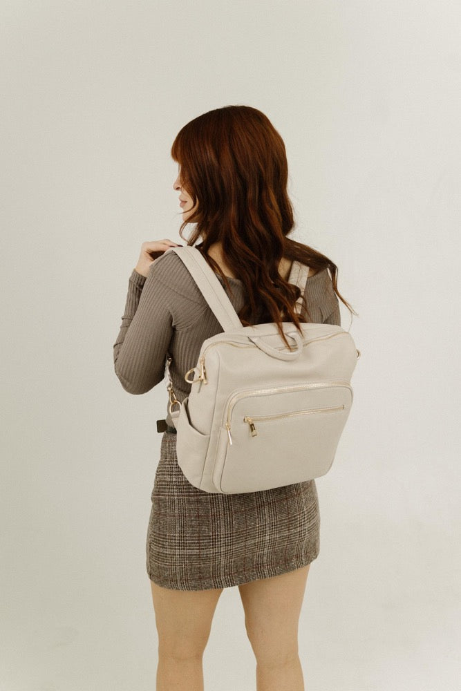 Vegan Leather Convertible Backpack, Diaper, and Crossbody Bag