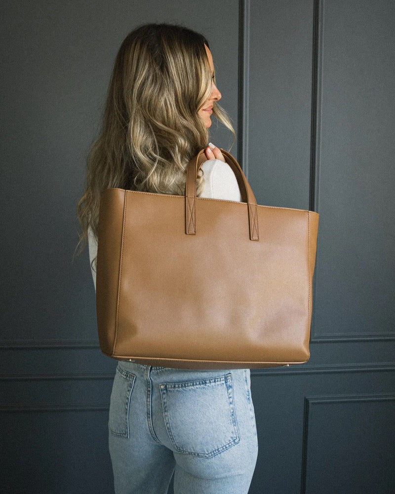 Leather Tote - School or Work Tote with Laptop Sleeve & Water Bottle Holder