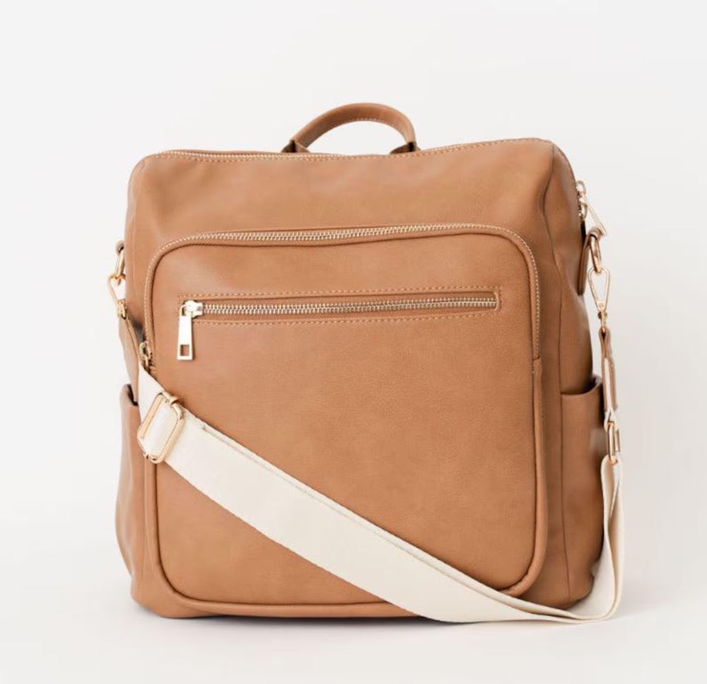 Vegan Leather Convertible Backpack, Diaper, and Crossbody Bag